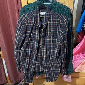Duluth Trading Co Plaid Shirt Jacket in Navy and Tan
